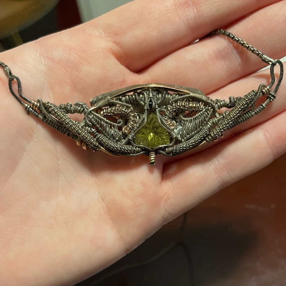 Citrine and Black Diamond Handmade Wire Wrap